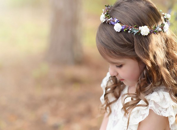 Flower girl crown purple white lilac floral crown headband wedding